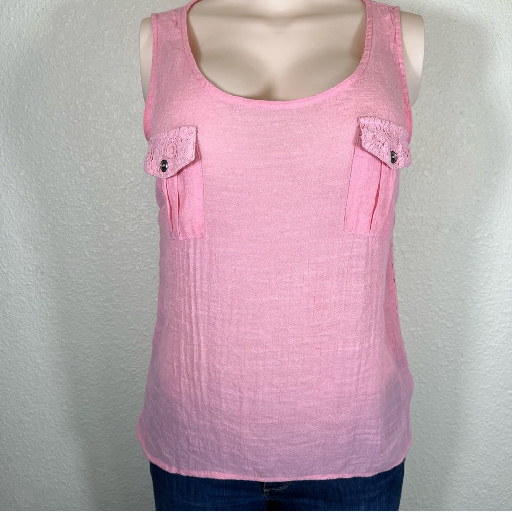 Pink sleeveless top, pocket, Size M